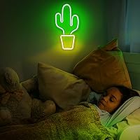 Vista 5 de Lumoonosity Luces de cactus – Luz de neón de cactus amarilla y verde para dormitorio – Señales de neón LED alimentadas por USB con interruptor