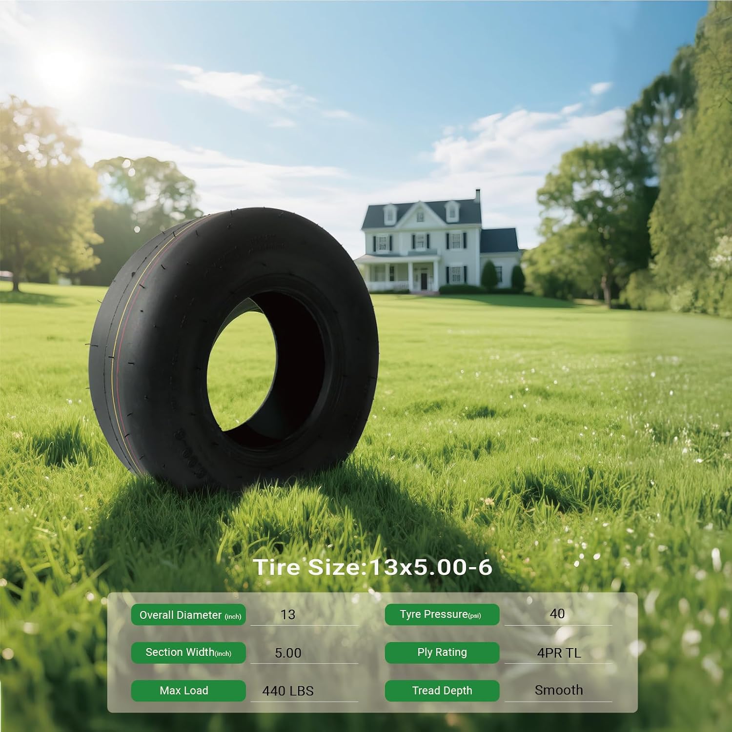 2 Pack MAXROLLORS 13x5.00-6 Tubeless Lawn Mower Tires 4 Ply Smooth Zero Turn Riding Mower Replacement
