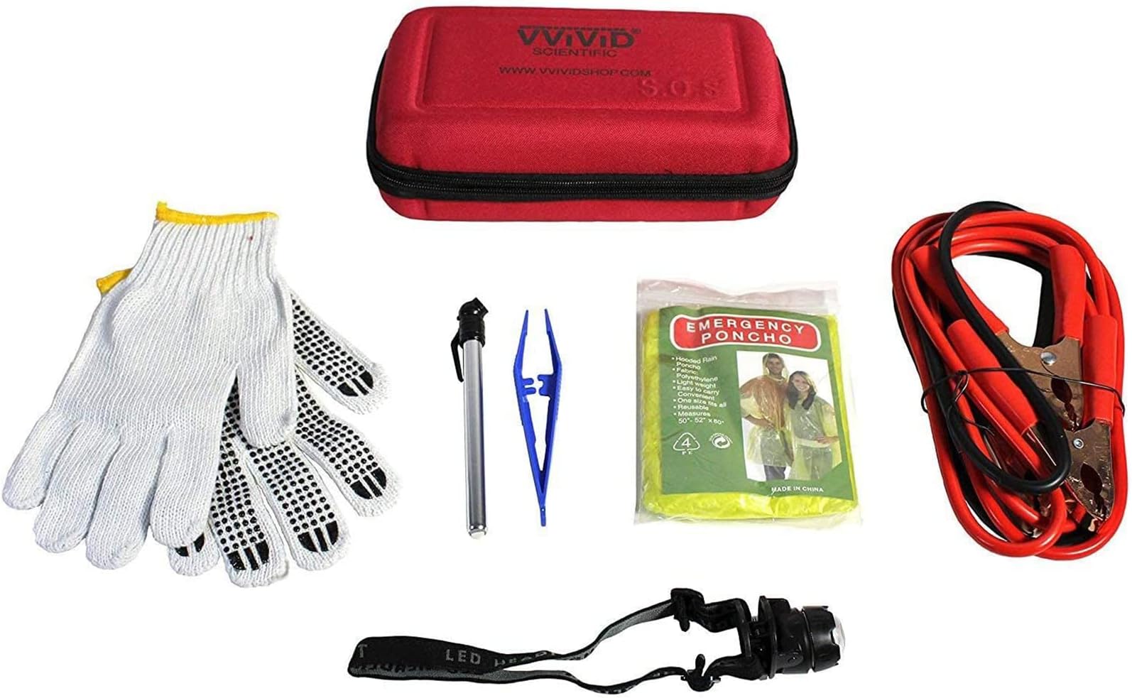 YILAIRIOU Car Roadside Emergency Kit, With Jumper Cables Automotive Kit Car Safety Assistance Kit Headlamp Tow Straps Art Knife Rainwear Gloves Grey
