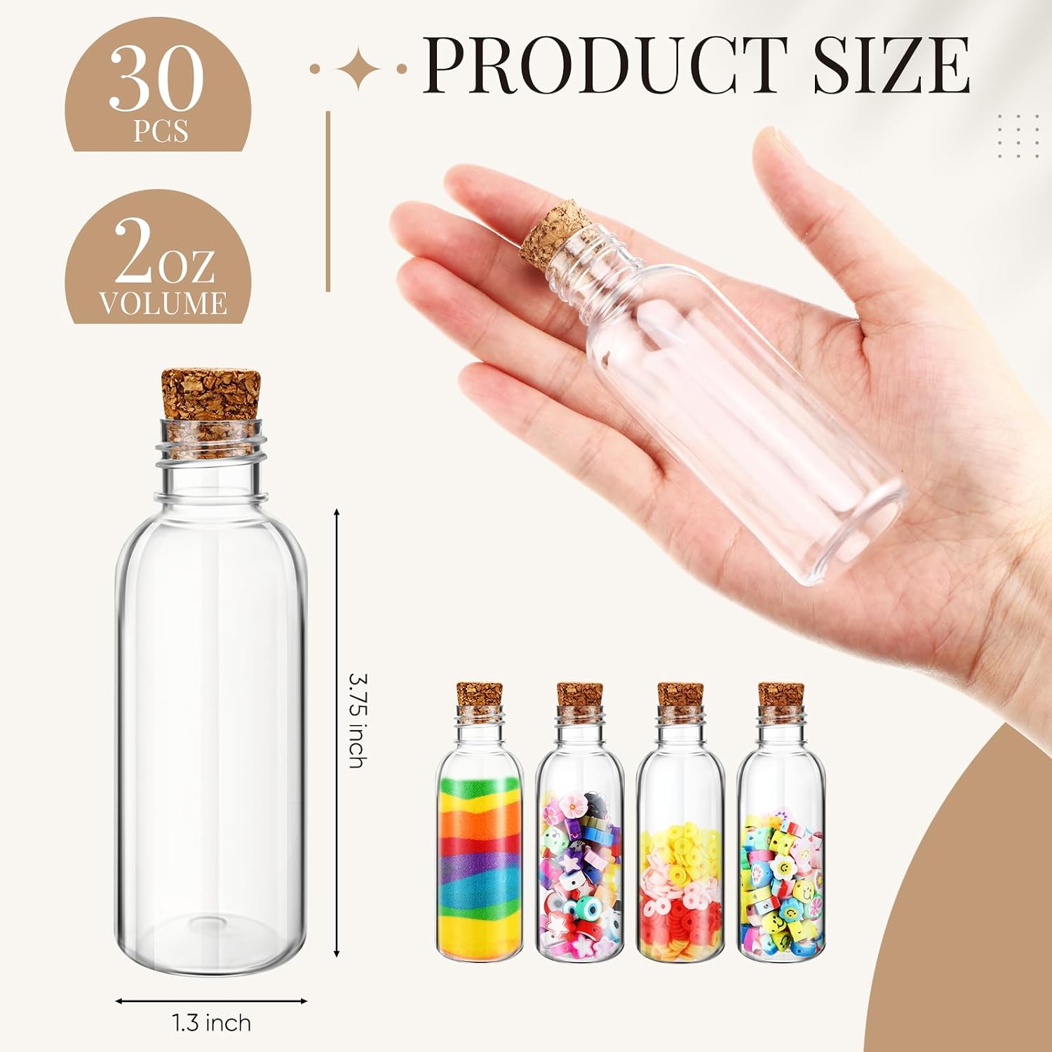 Bokon 30 Pcs 2 oz Sand Art Bottles with Cork Stoppers