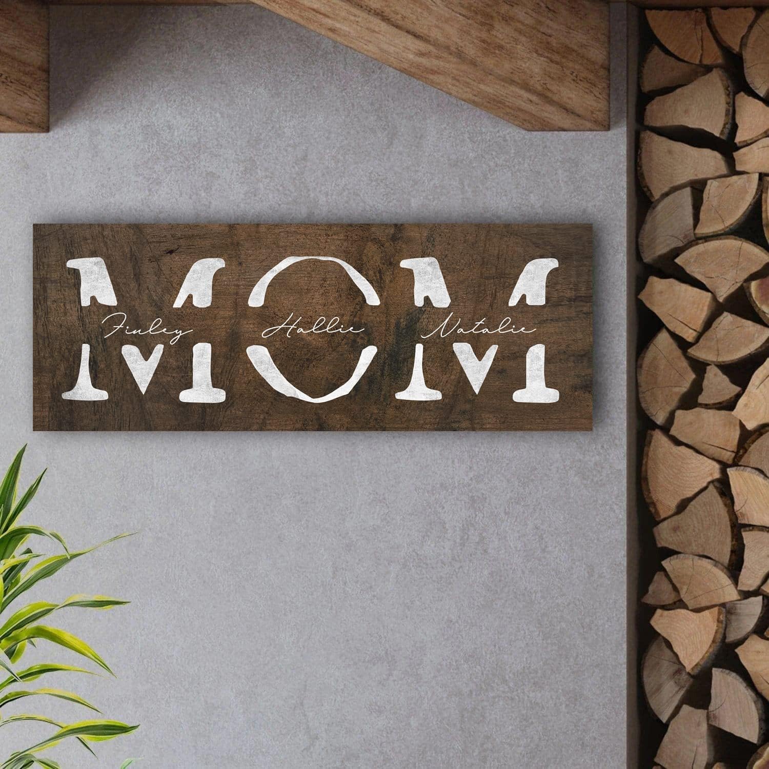 MOM & Children - Personalized Mother's Day Gift Sign (6.5"x18" Block Mount, Rustic Wood)