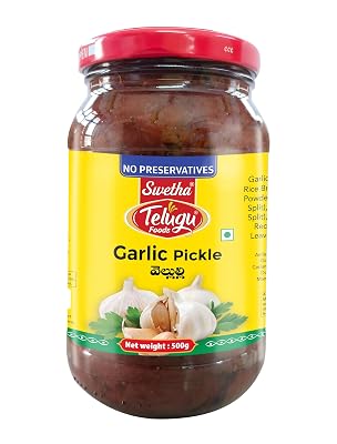Swetha Telugu Foods Garlic Pickle, No Preservatives, 500g Pet Bottle