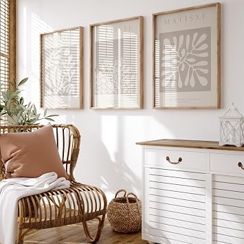 Matisse Abstract Wall Art Beige Matisse Minimalist Matisse Wall Art Boho Beige Henri Matisse Prints Neutral Matisse Aesthetic Beige Posters Neutral Flower Pictures for Living Room 16x24inchx3 No Frame