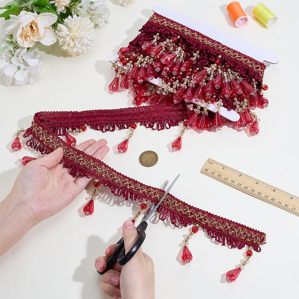 Frangia Con Perline Per Tende PH PandaHall – 5,5 Metri Di Nastro In Poliestere Ciano, Larghezza 9,5 Cm, Per Decorazione Fai-da-Te E Tovaglie