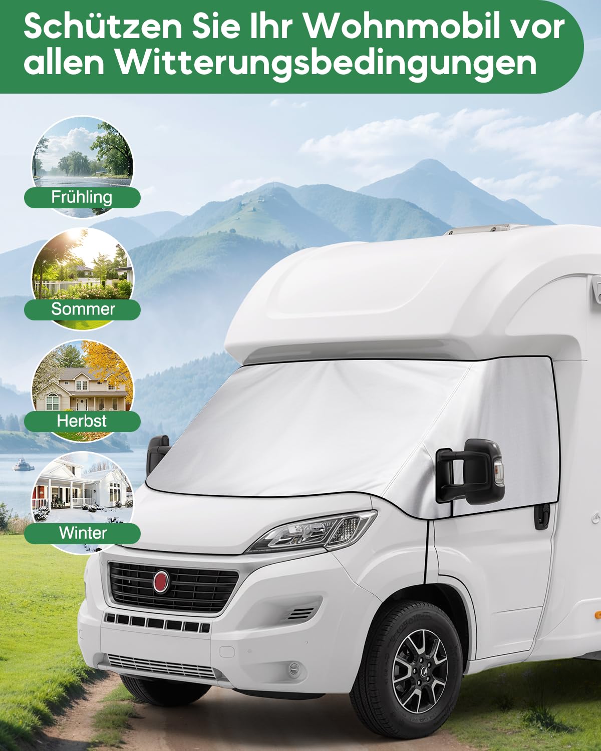 Frontscheibenabdeckung Wohnmobil für FIAT Ducato, Peugeot Boxer, Citroen Jumper X250/290 (2006-2025), 600D Scheibenabdeckung mit Weichem Futter, Wasserdicht & Sonnenschutz für den Außenbereich