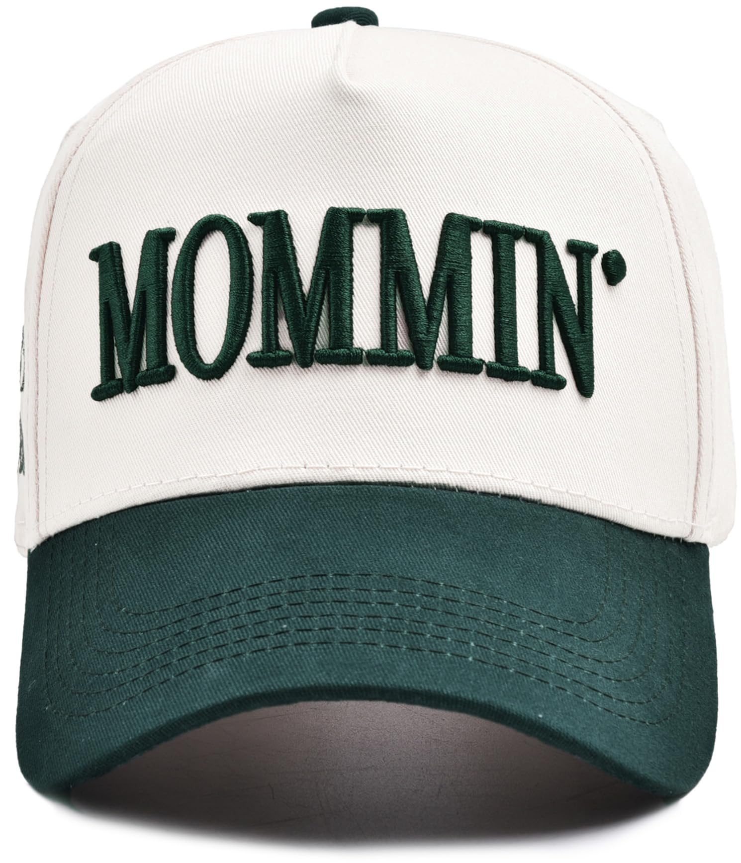 Women’s Mommin Trucker Hat for Mom, Mom Baseball Cap, Embroidered Adjustable Hat, Vintage Two-Tone Ponytail Baseball Hat Dark Green