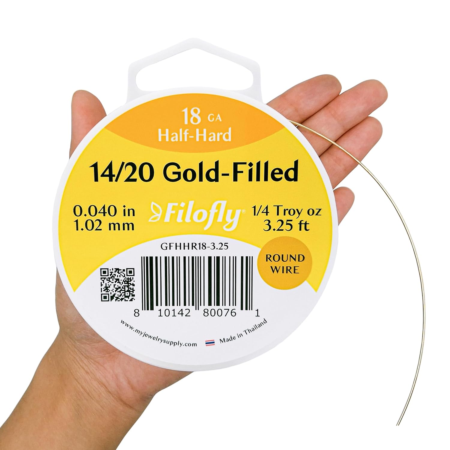 18 Gauge, 14/20 Yellow Gold-Filled Wire, Half Hard, Round, 1/4 Troy oz (3.25 FT)