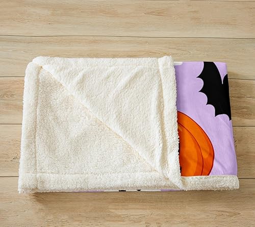 Miniatura 3 de Manfei Manta de fantasmas lindos de Halloween, farol de calabaza para sofá, manta de cama de murciélago negro para decoración de habitación de niños