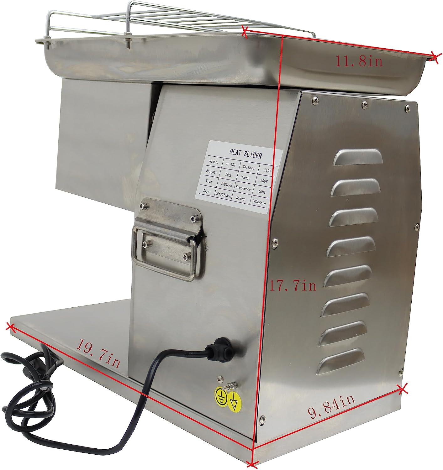 INTSUPERMAI Commercial Meat Cutting Machine Meat Slicer YF-90T 4mm Blade Meat Cutter Slicer Grinder Electric Steak Pork Meat Cutter Slicer 110V 250Kg/Hour