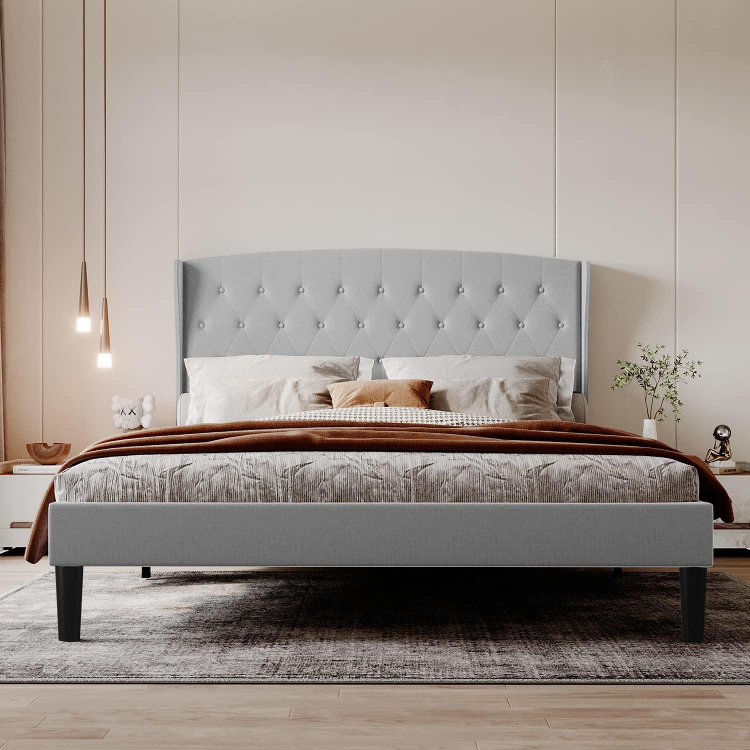 Front view of the assembled BONSOIR Full Size Bed Frame in a room