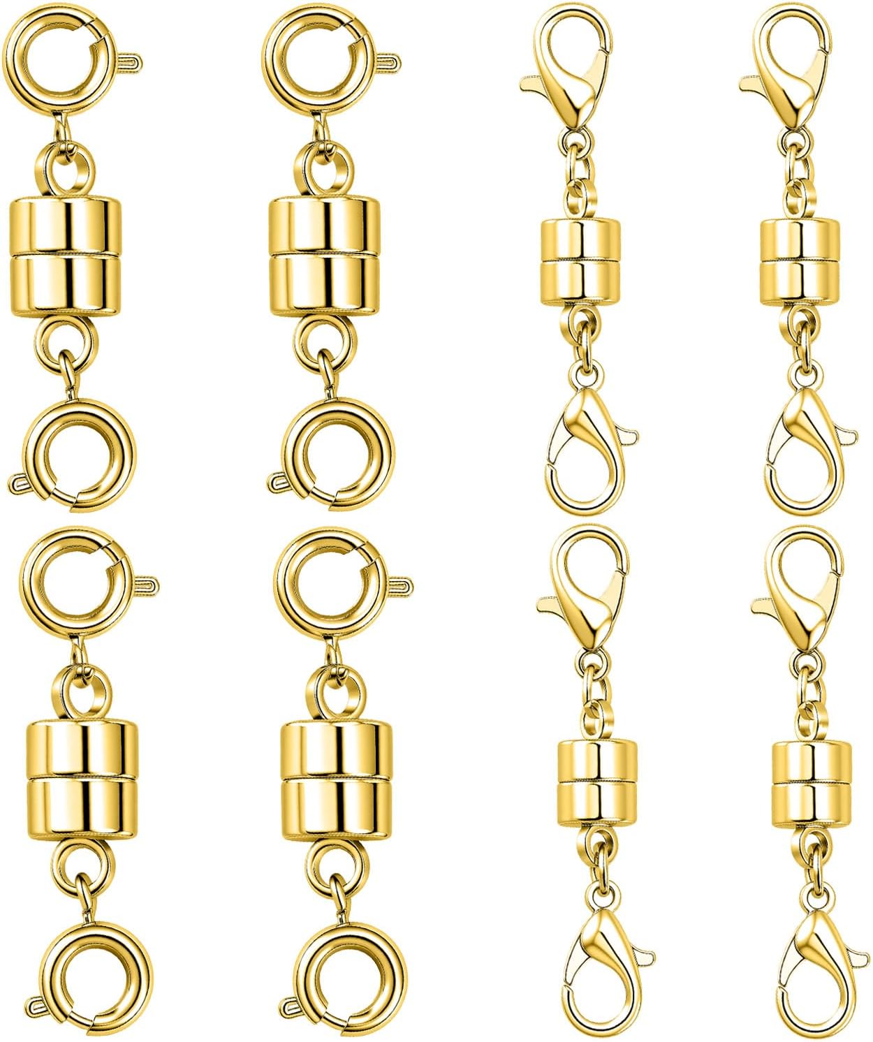 8PCS Magnetic Necklace Clasps and Closures, Magnetic Necklace Clasp, Gold and Silver Plated Jewelry Clasps Converters for Bracelet Necklaces Chain (8pcs Gold B)