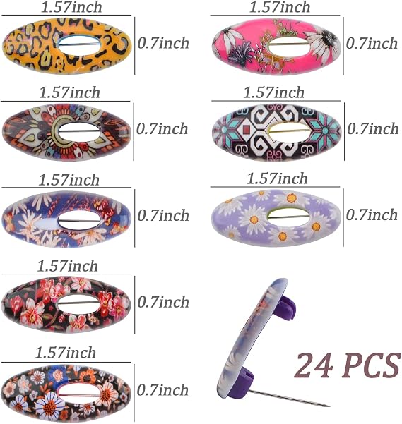 Hijab Pins, 24 Pieces 8 Patterns Safety Pins Hijab Sari Pins Plastic Cover Safety Pins for Safety Locking Adult Clothes Diaper Scarf Decoration