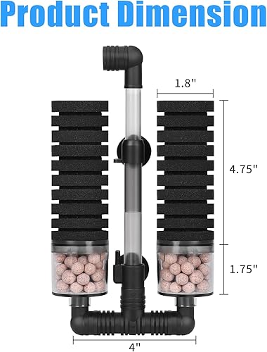 AQUANEAT Aquarium Air Powered Sponge Filter with Ceramic Media Balls, for Betta Fry Shrimp Fish Tank, with 2 Spare Sponges, Small(Middle)