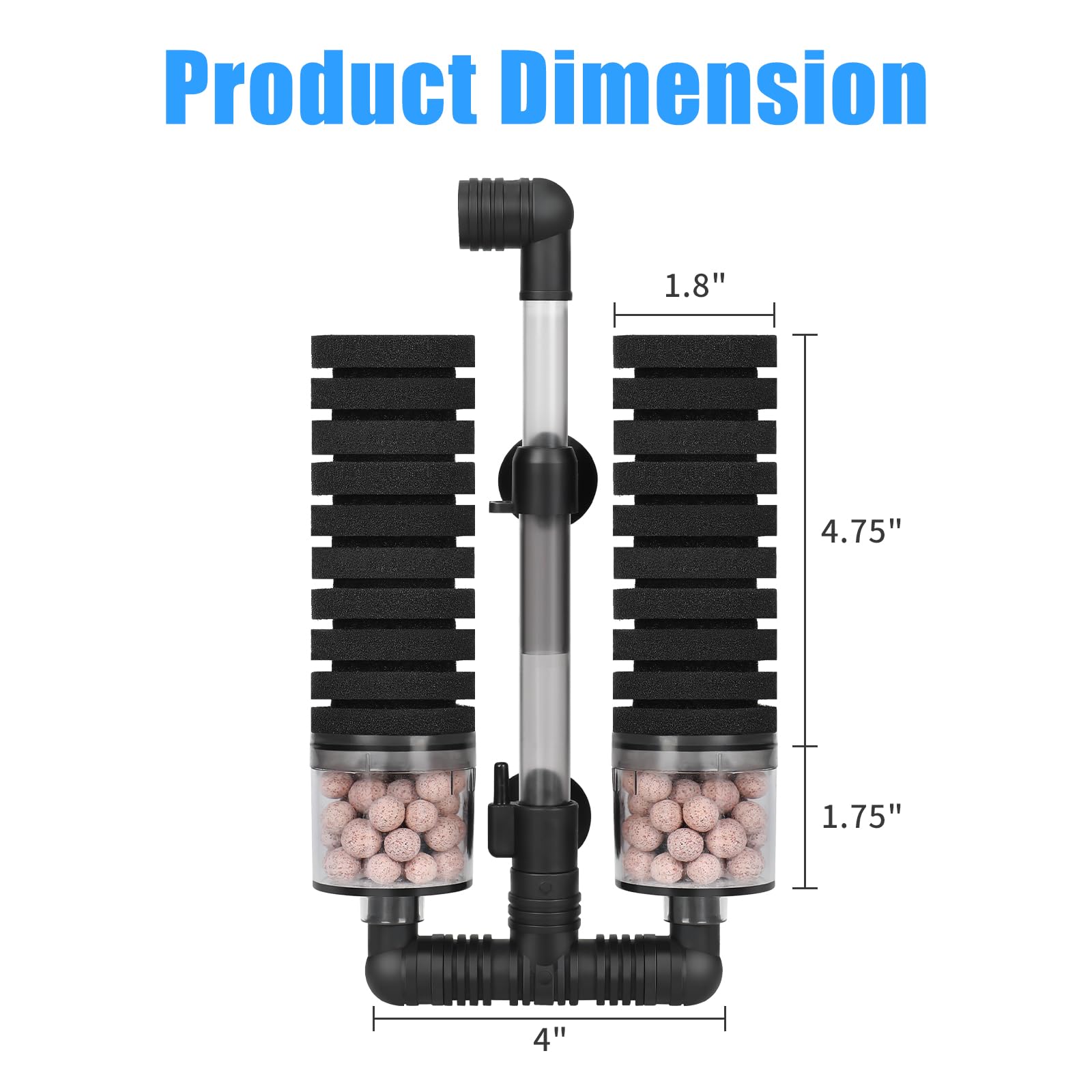 AQUANEAT Filtro de esponja, filtro de esponja para acuario con bolas de cerámica, para tanque de camarones Betta Fry con 2 esponjas de repuesto, hasta 40 galones