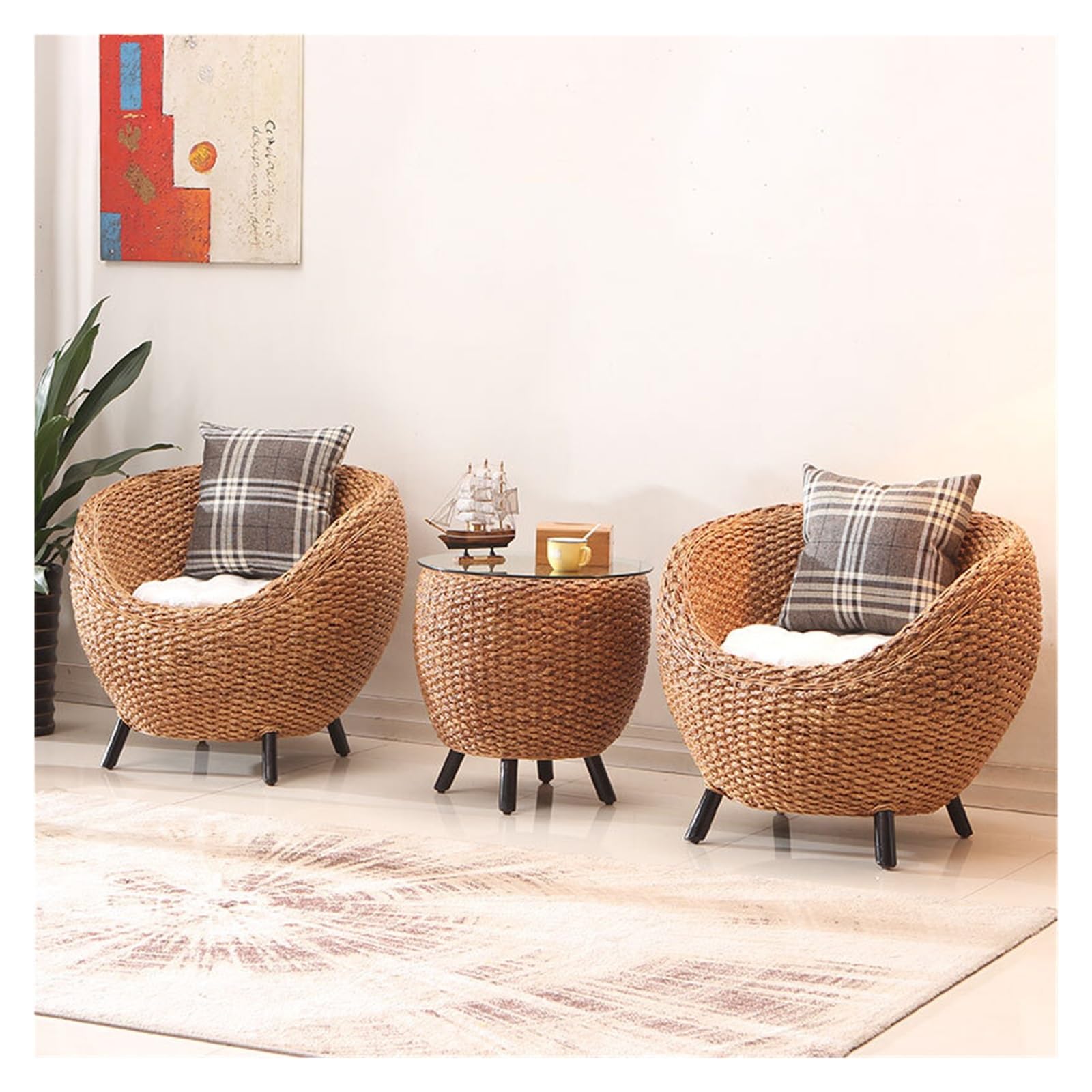 Sedia in vimini e rattan, Sedia in rattan naturale con schienale - Poltrona lounge casual for balcone e uso interno - Sedie decorative, Mobili da giardino e patio