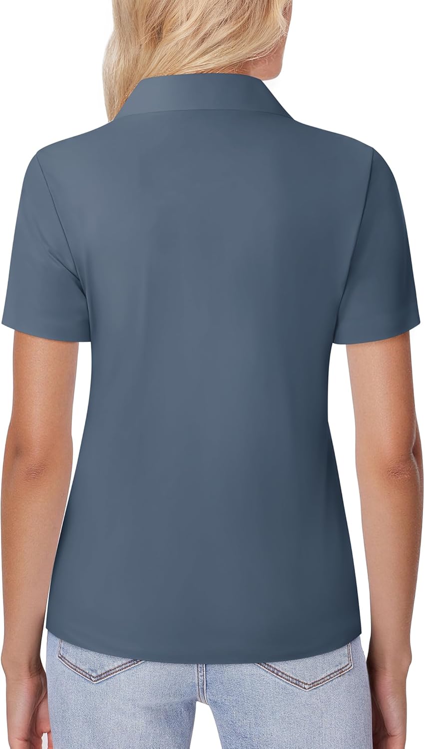 siliteelon Womens Button Down Shirt Slim Fit Stretch Short Sleeve Dress Shirts Wrinkle Free Solid Formal Work Blouses - Image 2