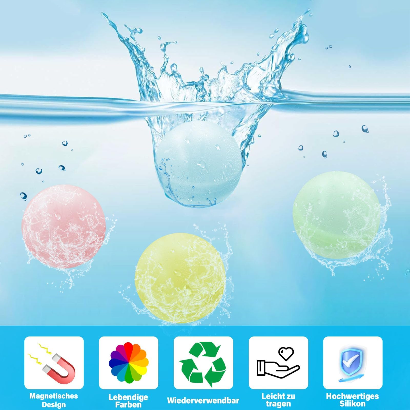 12 Piezas Globos de Agua Reutilizables,Bolas de Agua Recargables Autosellante de Llenado Rápido,Globos de Agua Verano Splash Fun,Exteriores Piscina Playa Fiestas