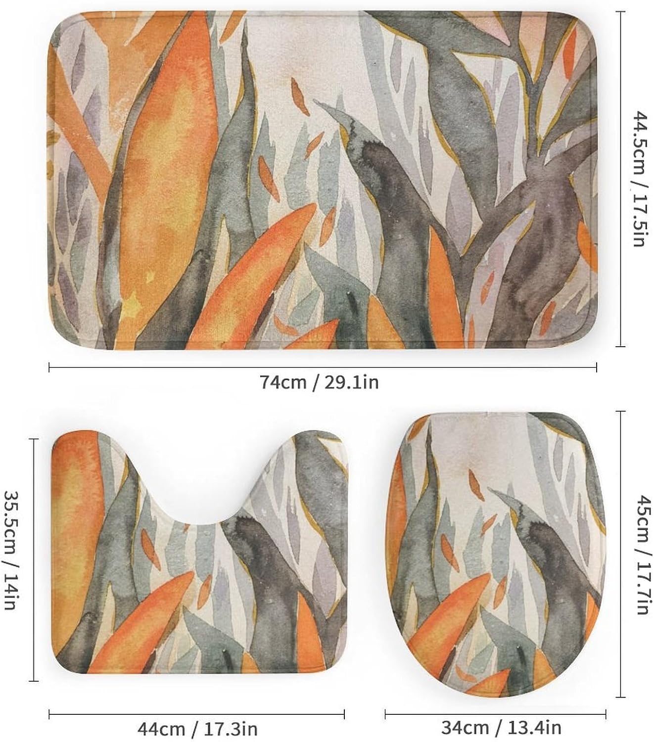 Bathroom Mat Set, Spring Pattern Printed on Bathroom Accessories Sets Complete, Great for Master Bath Beach House Modern Home