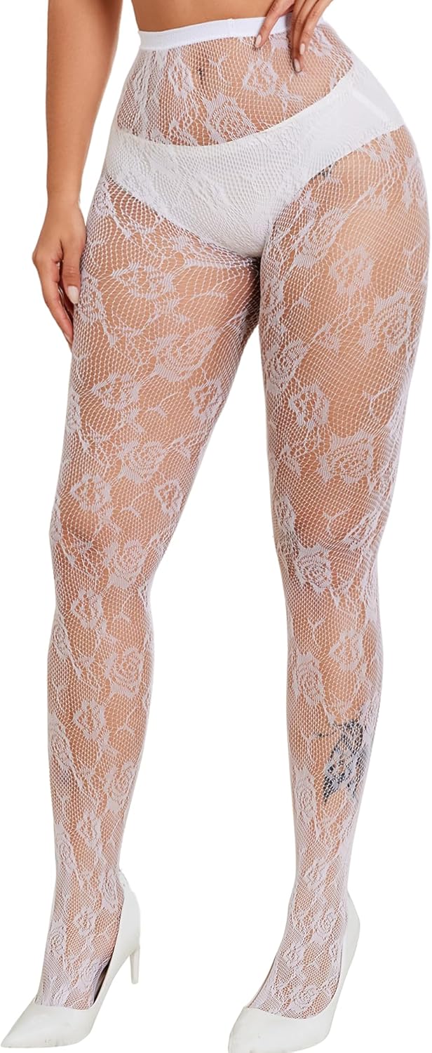Gulinala Women Lace Fishnet Stockings Floral Lace Tights Flower Patterned Pantyhose Leggings