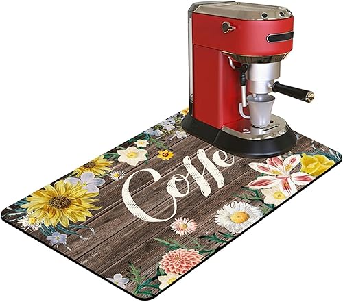 Tapete para cafetera de margaritas, accesorios de barra de café de 12 x 19 pulgadas con parte trasera de goma antideslizante, antimanchas