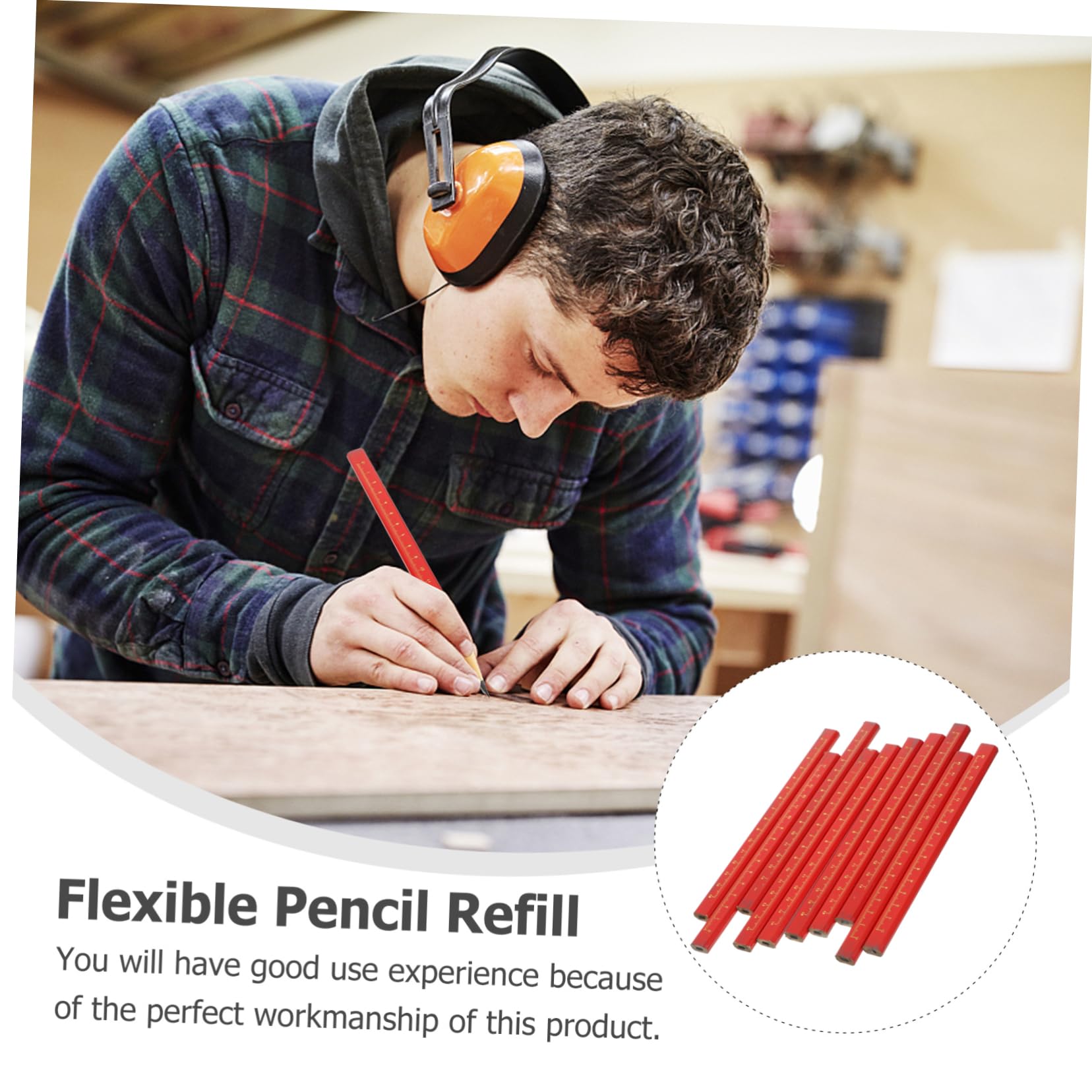 Crayon Octogonal Rouge avec Échelle Lot de 50 pour Traçage