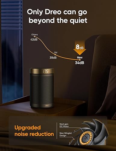 Miniatura 20 de Dreo - Calefactor eléctrico portátil de interior, con termostato, control remoto, pantalla digital, temporizador 12 h, 5 modos, 1500 W PTC, rápido