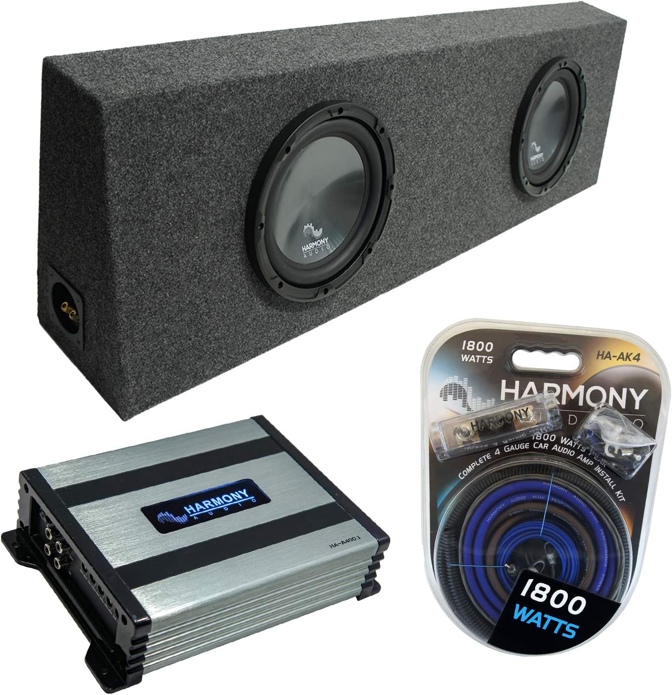 Harmony Audio Compatible with Universal Regular Standard Cab Truck HA-R104 Dual 10" Loaded Sub Box Enclosure with HA-A400.1 Class D Amplifier