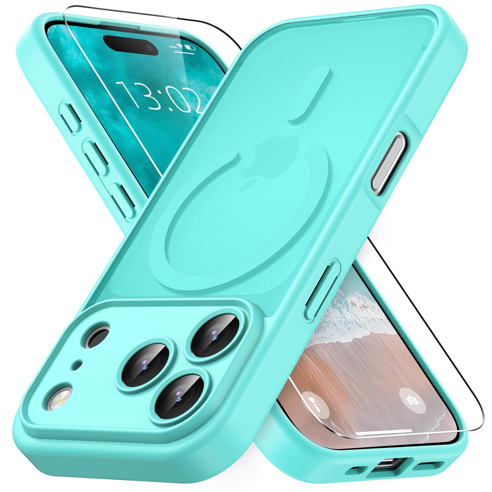 Vansdon Cover Magnetica per iPhone 17 Pro con 1 Pezzi Vetro Temperato, Compatibile con Magsafe, Protezione anticaduta di livello militare, Custodia Traslucida Opaca Sottile Antiurto-Blu Verde