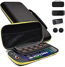 Omesio Funda PortáTil Nintendo Switch con Cubierta Protectora + Protector de Pantalla y Agarre para el Pulgar — Funda Protectora para Consola y Accesorios, Compatible con Switch 2 (Amarilla)