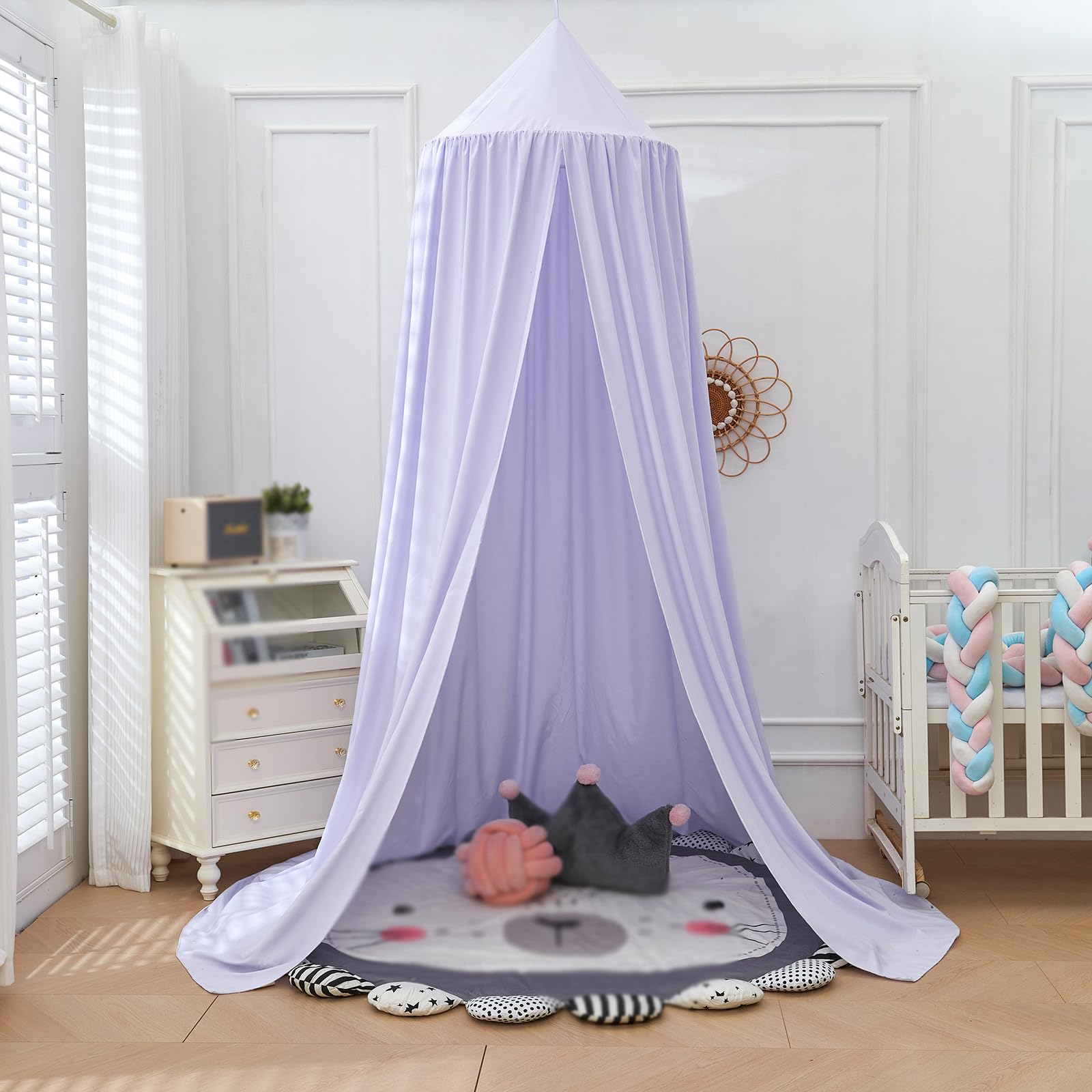 Moskitonetz Betthimmel, Prinzessin Kinderzimmer Baldachin Chiffon Hängende Insektennetz Vorhänge Baby Spielzelte ohne Bohren, für Schlafzimmer Ankleidezimmer Reise Mädchen Jungen (Light purple)