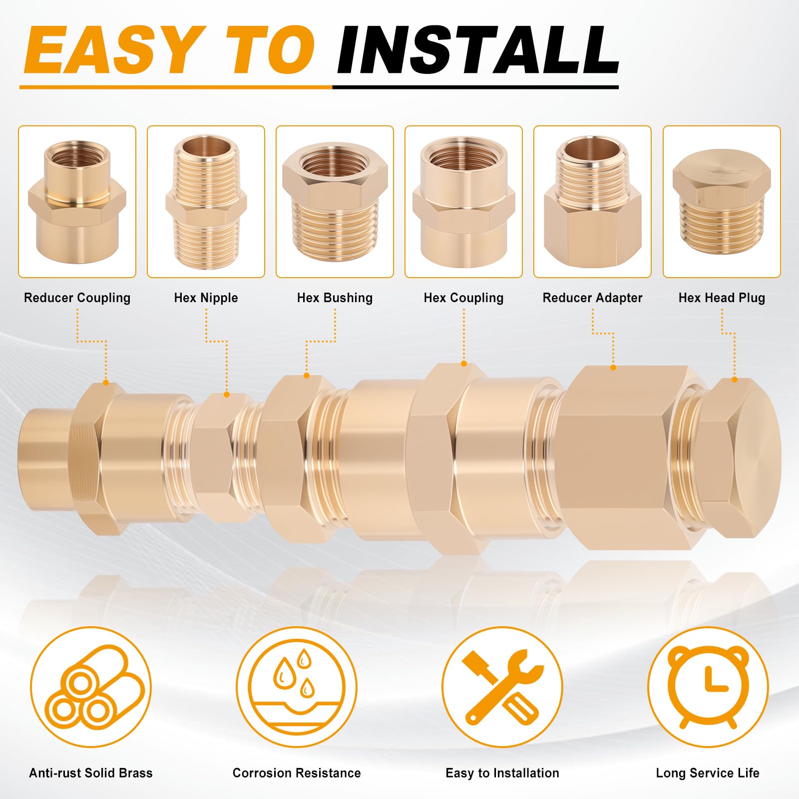 Kit De 102 Raccords En Laiton Assortis – NPT, Mamelons, Adaptateurs, Réductions – Taille 1/2″ – Boîte Complète