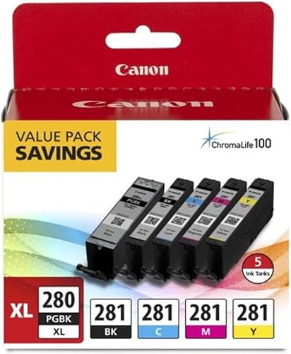 Miniatura 3 de Canon PGI-280XLCLI-281 Paquete de 5 colores compatibles con TR8520, TR7520, TS9120, TS8120 Series, TS6120 Series & Ink 1432C002 Papel fotográfico