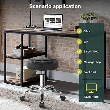 BFTOU Black Classic Swivel Stool with Wheel for Salon Work Home SPA Shop Height-Adjustable Rolling Stool Chair Small