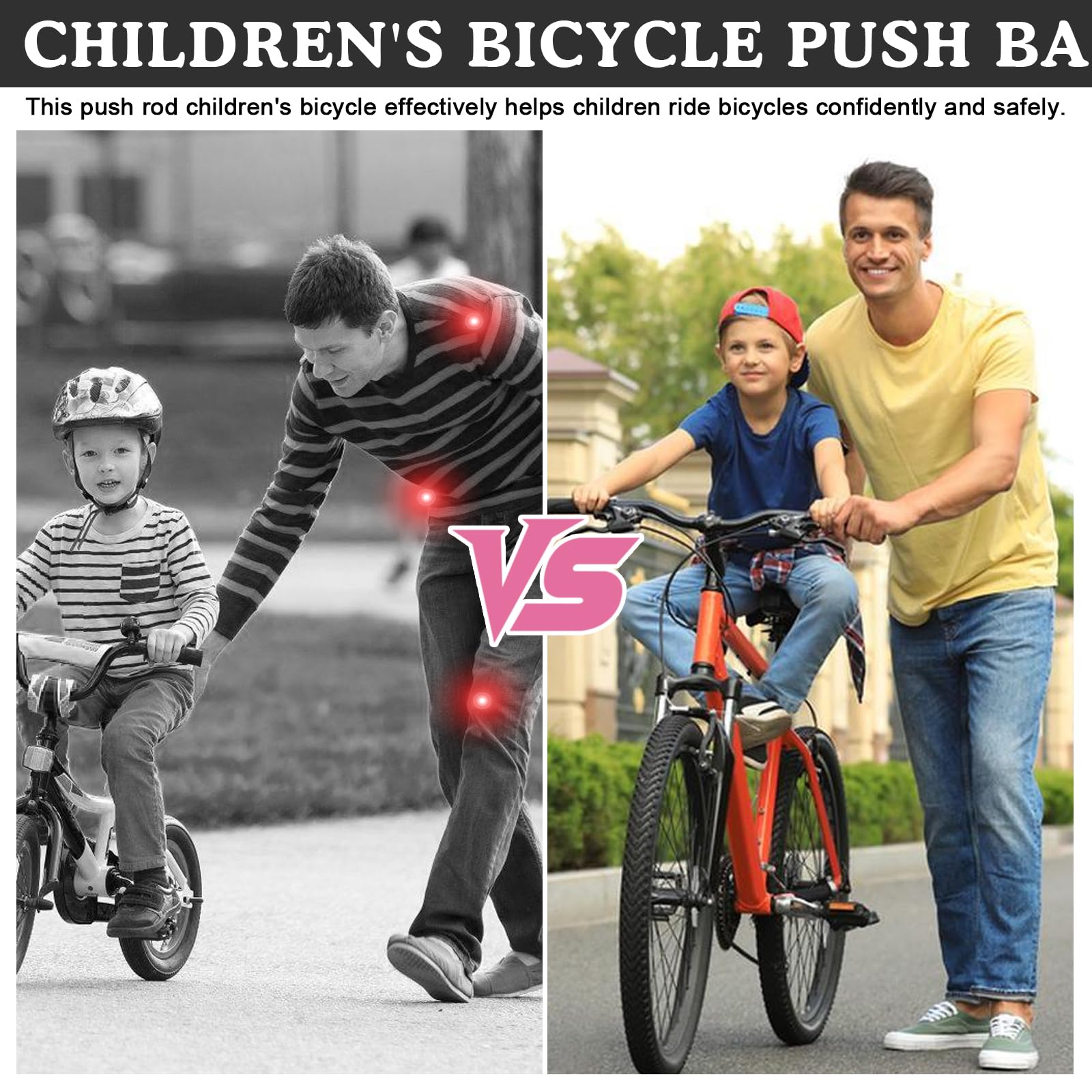 Bicicletta per bambini scorrevole e bicicletta, aiuto per l'apprendimento, barra di scorrimento universale, accessorio robusto di qualità per biciclette per bambini e tricicicli (nero)