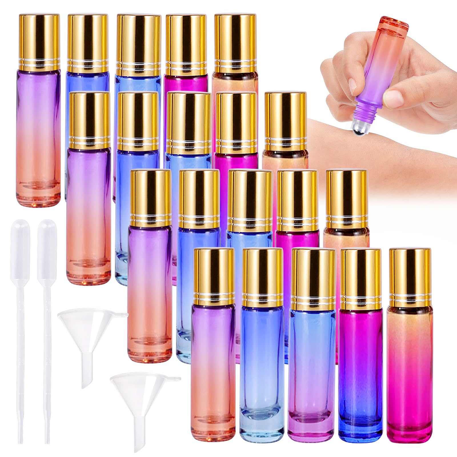 16 Flacons Roll-On En Verre 10ml Pour Huiles Essentielles - Avec Billes Inox Et Entonnoirs | Rechargeables