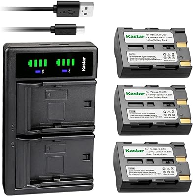 Kastar 3-Pack D-Li50 Battery and LTD2 USB Charger Replacement for Pentax D-Li50 Battery, Pentax D-BC50 Charger, Pentax K10, K10D, K10D GP, K10D Grand Prix, K20D Camera