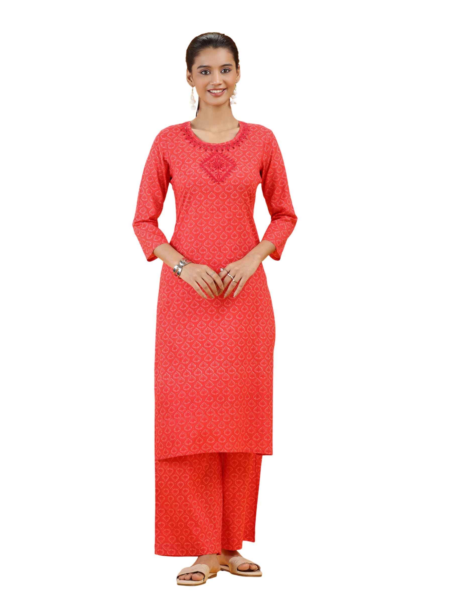 cotton culture Red Geometric Printed Cotton Co-Ord Set-XL-picture-39