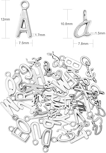 Miniatura 9 de Dijes con dije de letra, 26 letras del alfabeto, colgantes con inicial de letra A  Z para collares, pulseras, joyería, suministros de manualidades