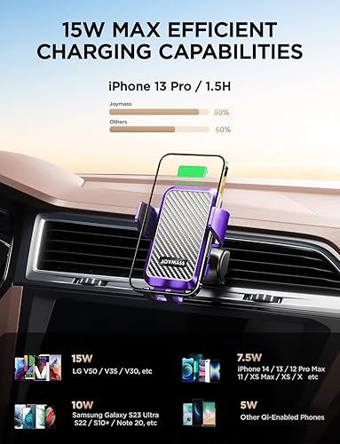 Miniatura 10 de Cargador inalámbrico para automóvil, carga rápida de 15 W, con sujeción automática, soporte para teléfono celular, soporte de ventilación para