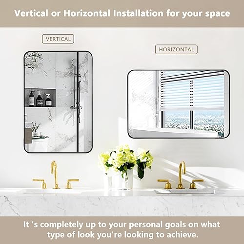 Miniatura 3 de Espejo de baño para fregadero, espejo de baño negro de 12 x 16 pulgadas para pared, se cuelga horizontal o verticalmente para tocador, espejo de