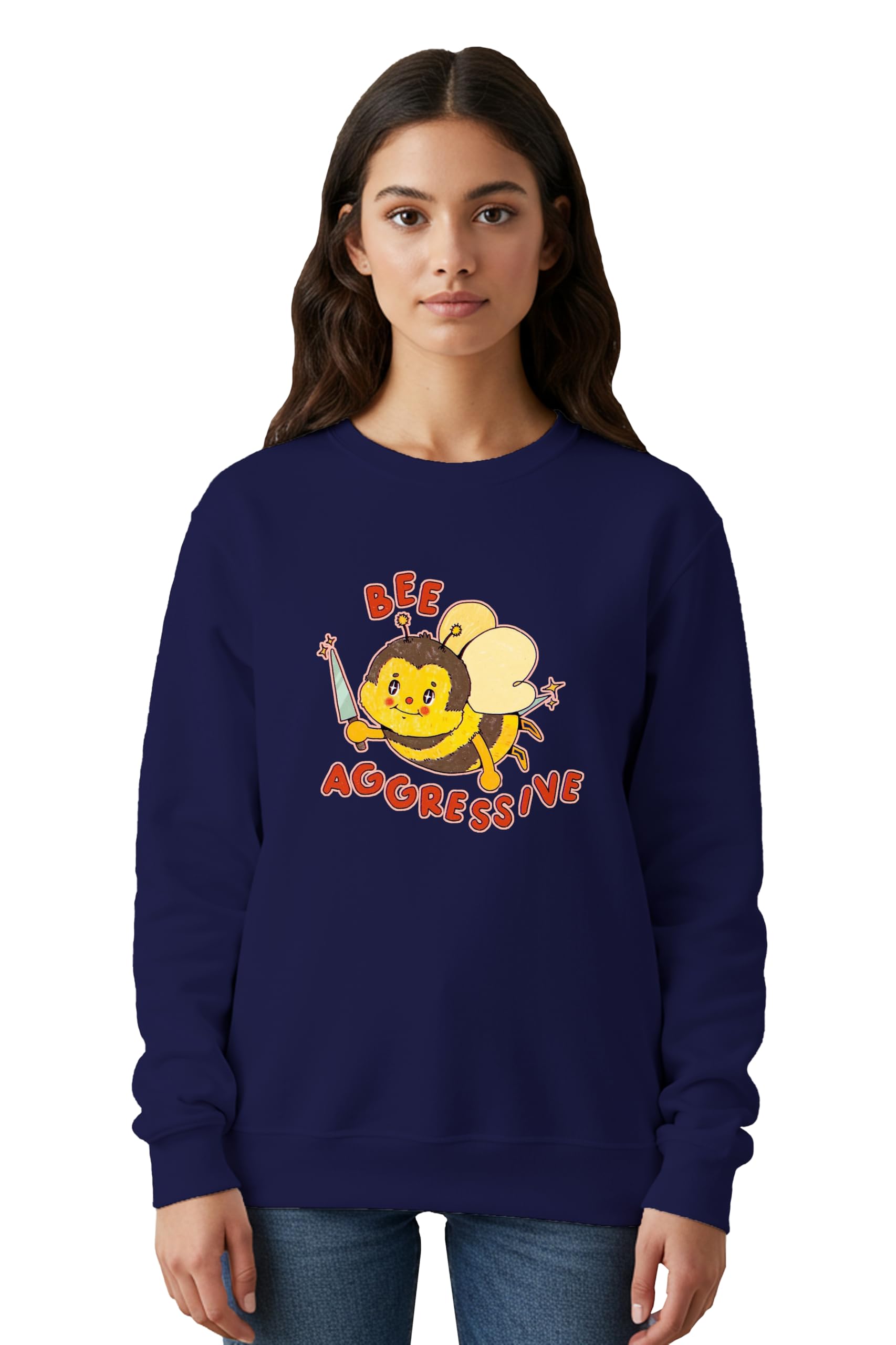 Winter Sweatshirt for Women Bee Aggressive Printed Cotton Blend Full Sleeve Crew Neck Regular Fit Casual Gen Z Womens Sweatshirt-image-31