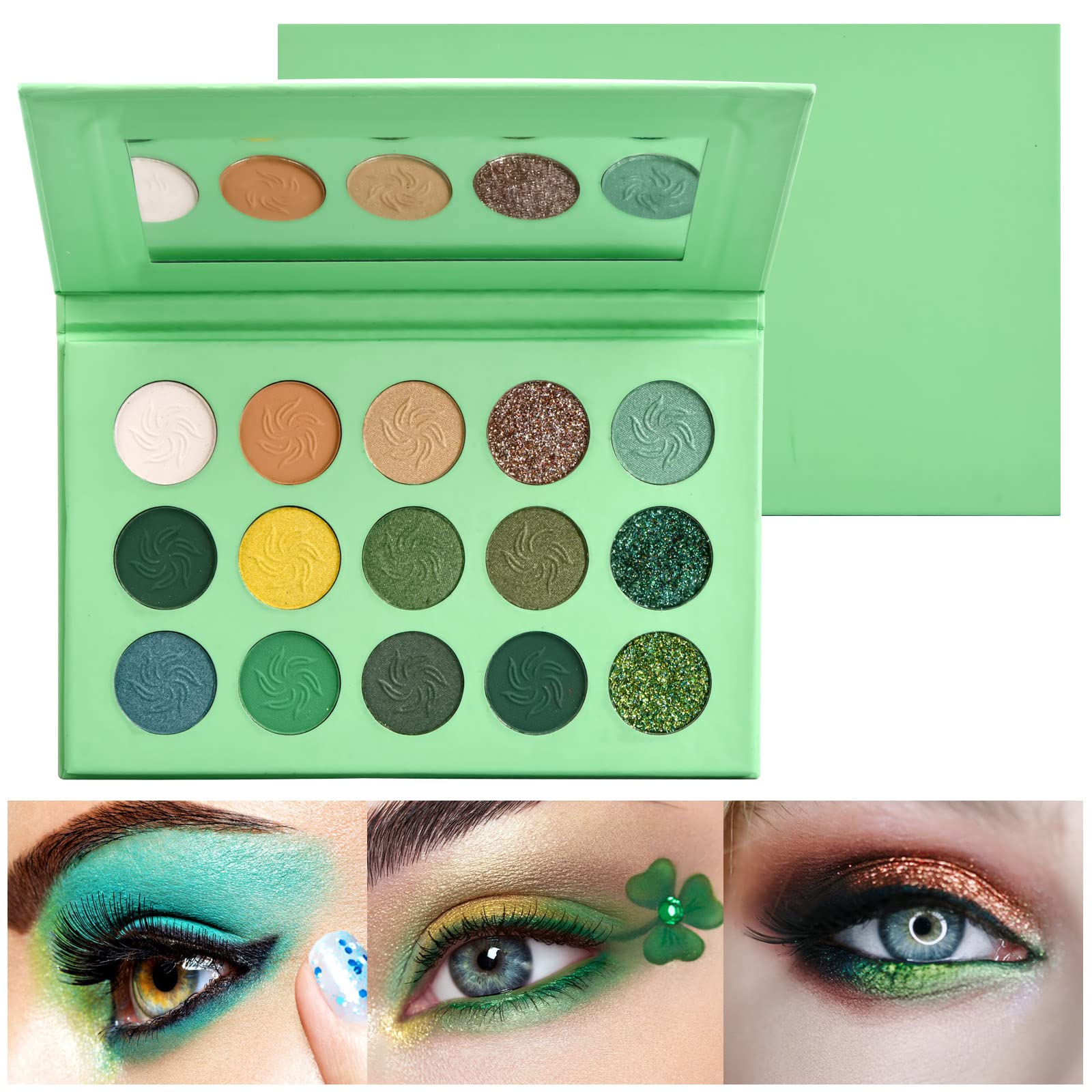 15 colores Maquillaje de Sombra de ojos Impermeable, Paleta de Color de Sombra de ojos, Paleta de Maquillaje para ojos de Alto Pigmento, Paleta de Sombras de ojos Eyeshadow Palette (Primavera verde)