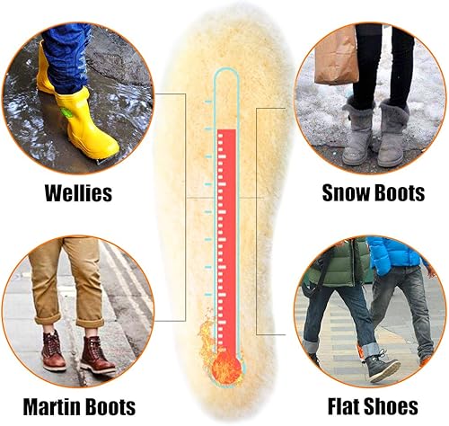 Miniatura 7 de ABUSA - Plantillas de piel de oveja para hombre y mujer, con insertos de vellón de piel de lana gruesa de alta calidad, acogedoras y esponjosas,