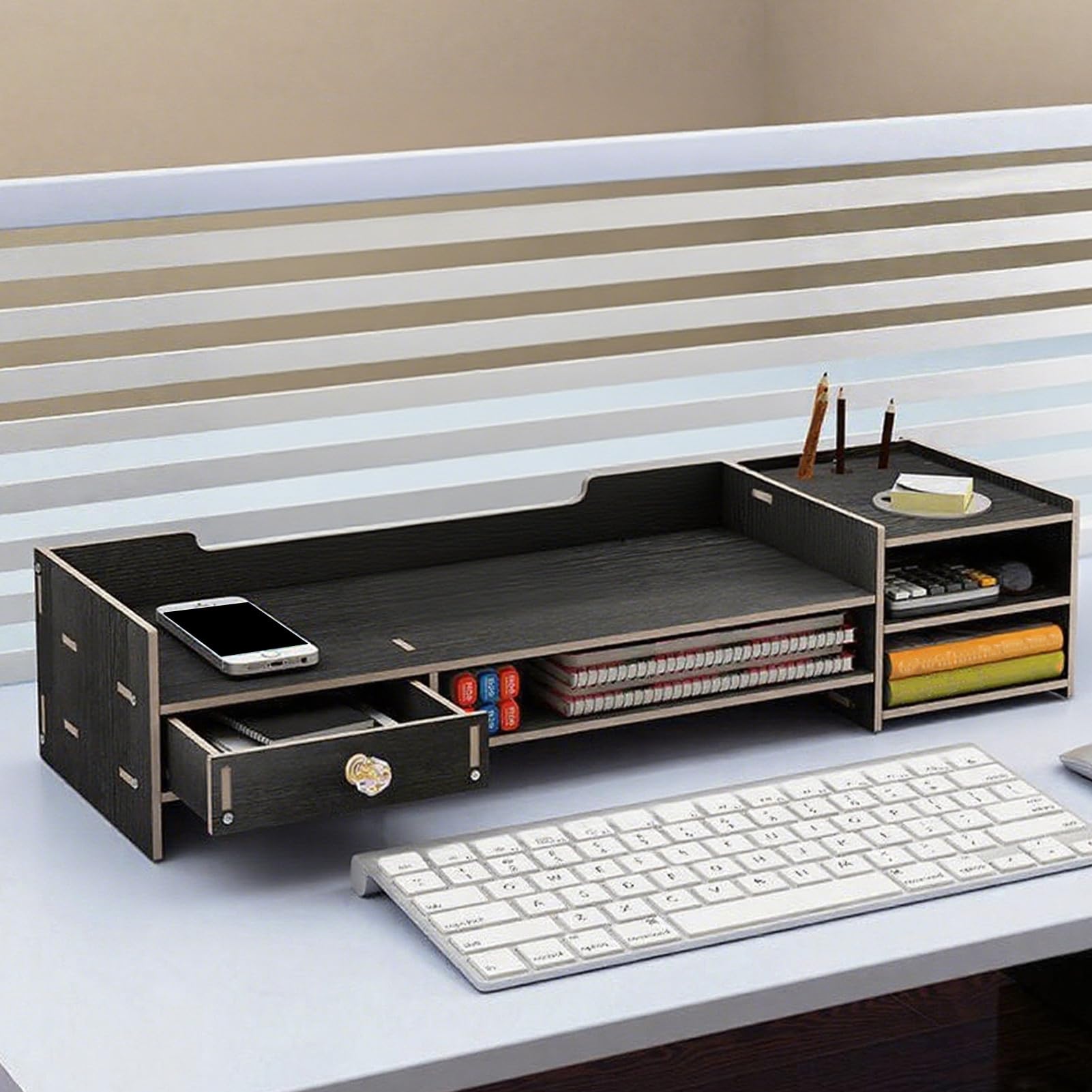 Supporto per Monitor Computer Supporto per Monitor da Scrivania | Accessorio in Legno per PC Ufficio Stampante Tastiera Organizzazione