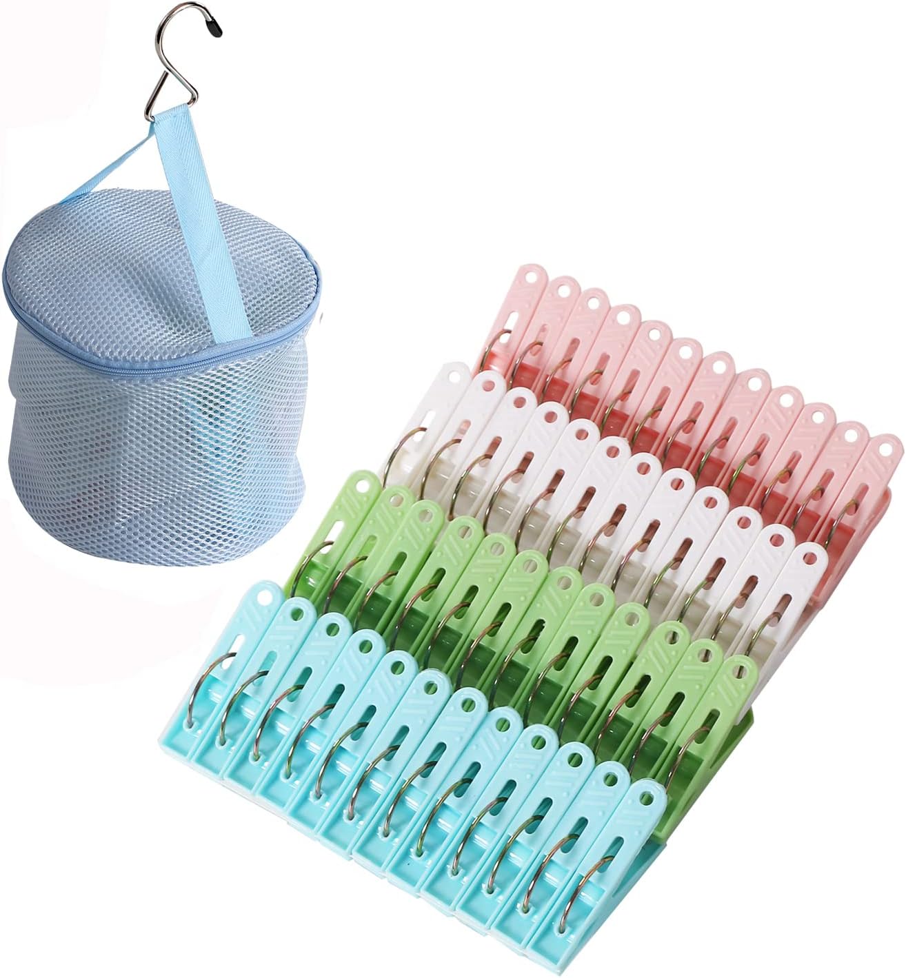 48 Pack Plastic Clothes Pins Heavy Duty Outdoor for Hanging Clothes, Colored Clothespins Clips with Springs Clothes Drying Line Pegs with Mesh Clothes pin Bag๏ผCrafts Picture Clips Food Package Clips