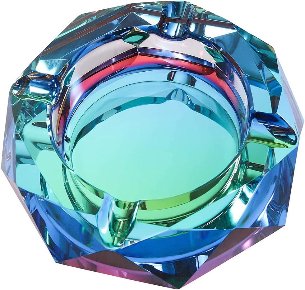 Crystal Ashtray Modern Living Room Ash Tray Holder Cigarettes Decor Tray Colorful Pattern for Home Office Tabletop Decoration,Gift Ashtray