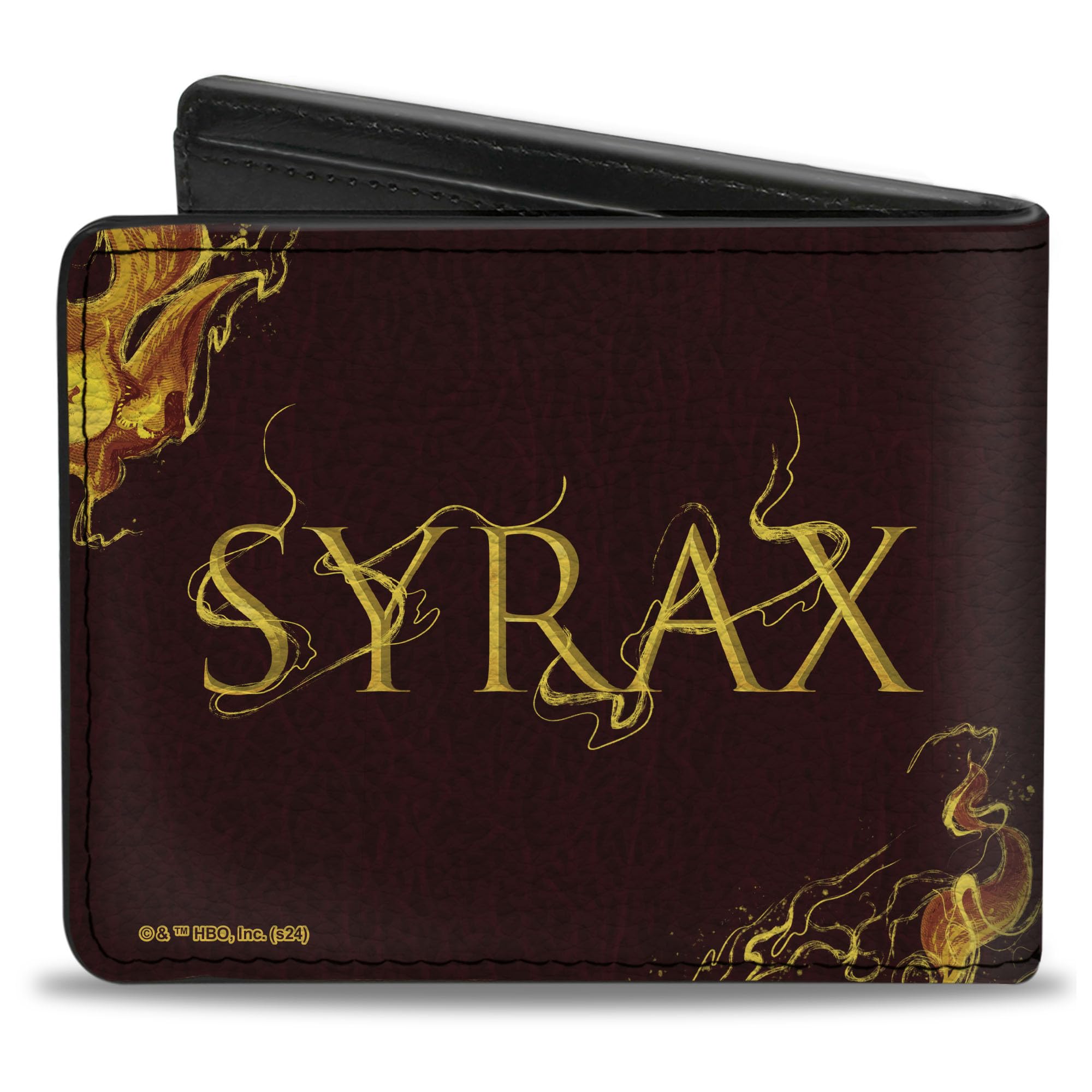 House of the Dragon Wallet, Bifold, House of the Dragon Syrax Pose and Text Brown Yellows, Vegan Leather
