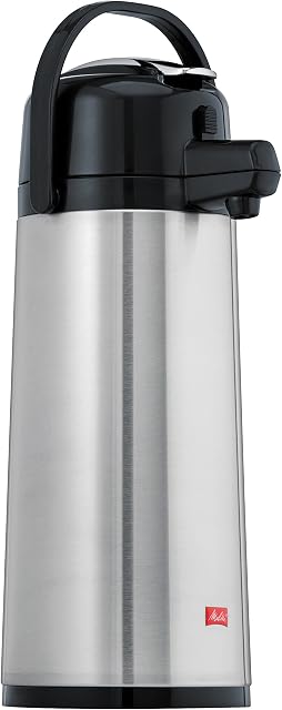 Melitta Pump Pot Vacuum Jug, 2.2L, 18 Cups Stainless Steel Flask, Stainless Steel, Silver/Black