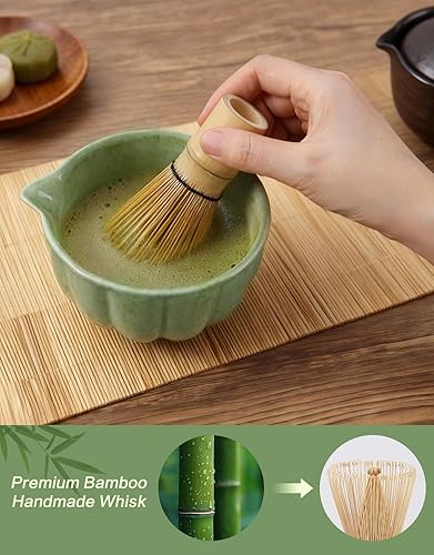 Miniatura 6 de Juego de batidor de matcha, kit de matcha incluye cuenco matcha, batidor de matcha y soporte, cuchara de bambú, cuchara, tamiz y toalla de té, 7