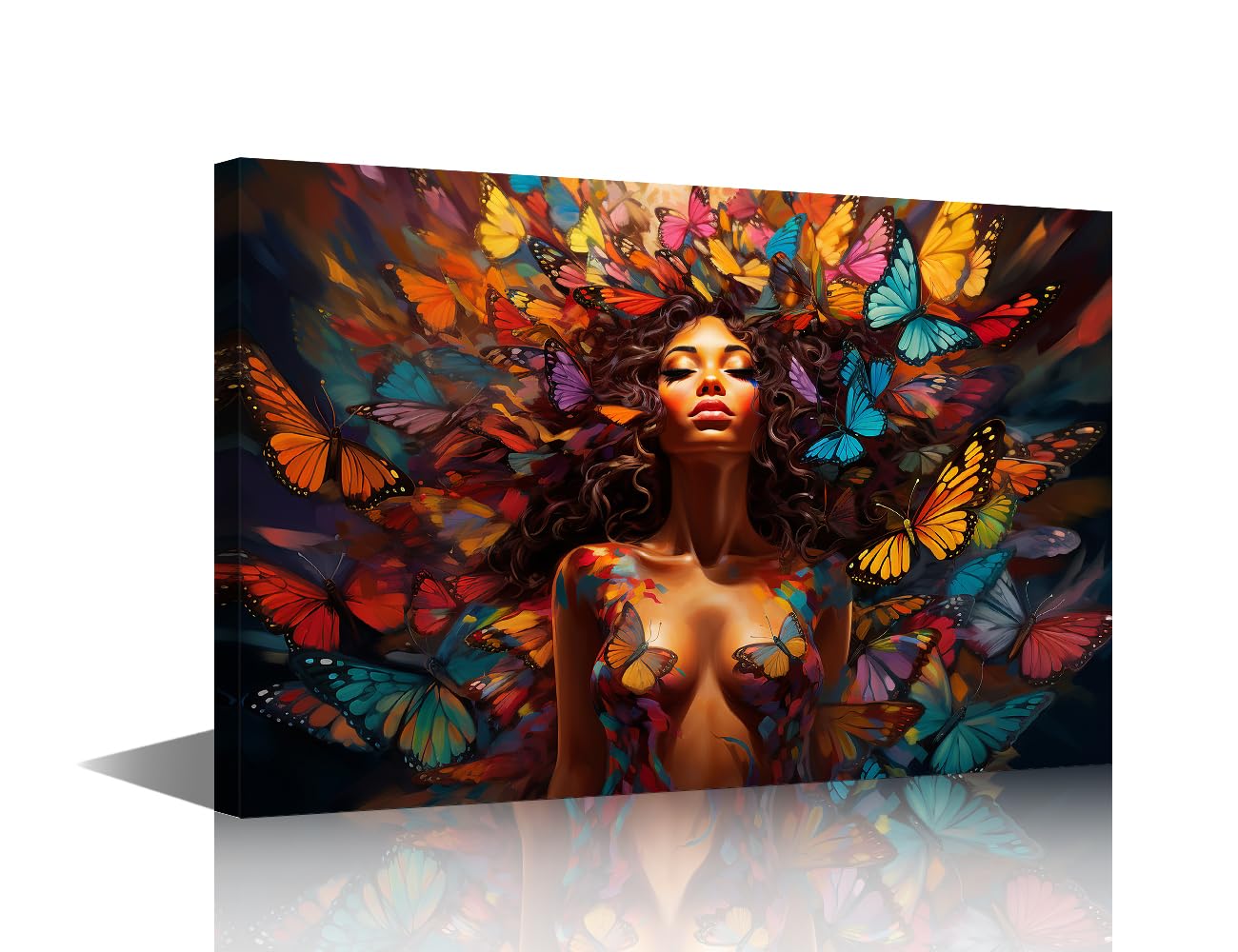 TISHIRON Butterfly Girl Wall Decor Posters & Prints Abstract Girl Art Prints Pretty Girl Pictures Wall Decor Living Room House Decor Giclee Wooden Framed Gallery-Wrapped Ready to Hang (12" Wx18 H)